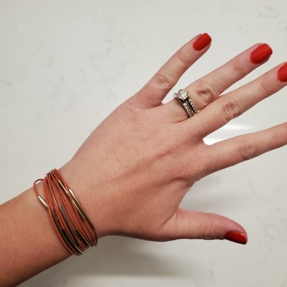 Burnt Orange Faux Leather Strappy Bracelet Gold Preppy Boho Neutral Work Office - Picture 7 of 7